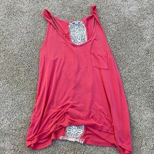 pink/coral tank top with white lace back
